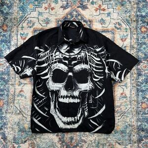 Vintage Mecca Y2K Skull All Over Print Button-up Shirt Large